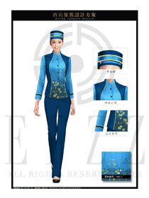 天藍色長袖女款星級酒店門童款式效果圖1251