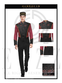 酒紅色中國風男款星級酒店門童款式效果圖1254