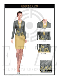 灰色職業套裙款酒店大堂經理服裝款式效果圖1062