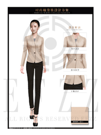 時尚卡其色長袖女款酒店大堂經理制服設計圖1105