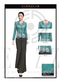 原創設計青綠色女款酒店大堂經理服裝款式圖1131