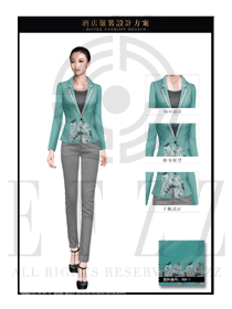 時尚青綠色職業短裙款酒店大堂經理服裝款式圖1144