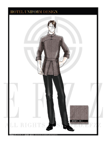 棕色長(zhǎng)袖男款中餐服務(wù)員服裝款式效果圖1813