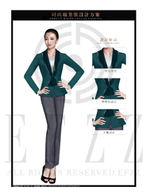 新款墨綠色女秋冬職業裝套裙款服裝款式效果圖1468