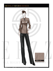 時尚淺咖色長袖修身款中餐服務(wù)員服裝款式圖1815