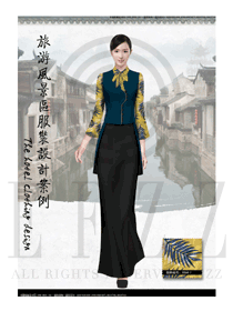 時(shí)尚深藍(lán)色長(zhǎng)裙款西餐咨客制服設(shè)計(jì)圖563