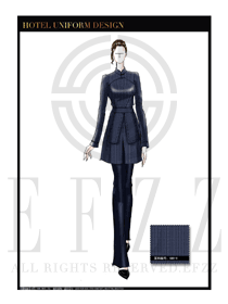 大師手繪藏青色中餐服務(wù)員制服設(shè)計圖1823
