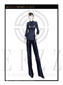 時尚藏青色女式修身款中餐服務員服裝款式圖1824