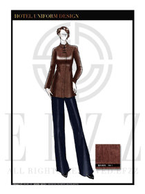 時(shí)尚咖啡色女式修身款中餐服務(wù)員服裝款式圖1827