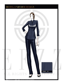 時尚藏青色長袖女款中餐服務(wù)員制服款式圖1830