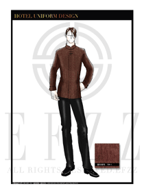 原創手繪稿咖啡色男款中餐服務員服裝款式圖1831