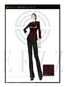 時尚棗紅色韓版修身款中餐服務員制服款式圖1833