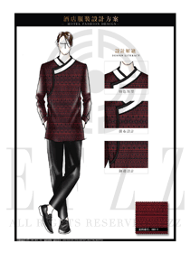 時尚紅色長袖男款中餐服務員制服款式圖1853