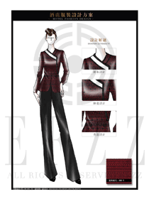 紅色修身女款中餐服務(wù)員制服設(shè)計(jì)圖1854