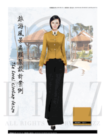 新款淺黃色長(zhǎng)裙款西餐咨客制服設(shè)計(jì)圖565