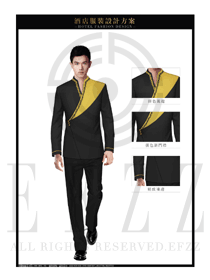 新中式淺黃色長袖男款中餐服務員制服設計圖1890