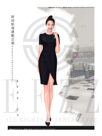 原創制服設計黑色條紋女職業裝夏裝款式效果圖737