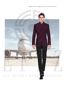 時尚棗紅色長袖男款空乘制服設計圖805