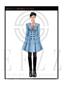 天藍色女職業裝大衣服裝款式效果圖177