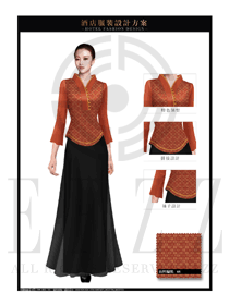 時尚紅色女款高檔中餐廳迎賓制服設計圖865