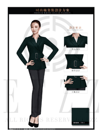 時尚墨綠色女秋冬職業裝制服款式效果圖1472