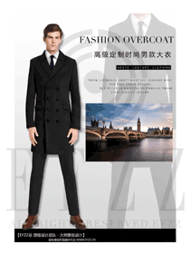 黑色雙排扣修身款男裝大衣制服設計圖104