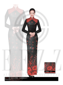 暗紅色長(zhǎng)裙款酒店中餐廳迎賓制服設(shè)計(jì)圖788