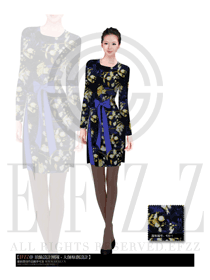 時尚藍底小黃花連衣裙款酒店西餐廳領班服裝款式圖074