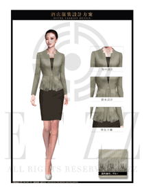 原創制服設計淺黃色女款中餐服務員服裝款式圖1975