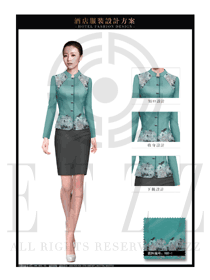 新款淺綠色女款中餐服務員制服設計圖1976