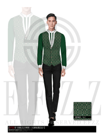 綠色馬甲款酒店中餐服務員制服設計圖1656