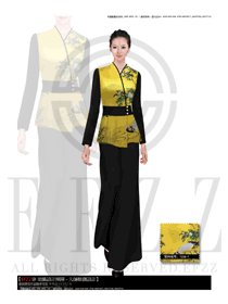 時(shí)尚亮黃色修身女款中餐迎賓服裝款式圖844