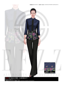 新款深藍色女款中餐服務員制服設計圖1401