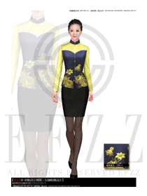 亮黃色酒店中餐女款服務員制服設計圖1718