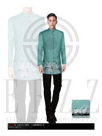 時(shí)尚淺綠色男款中餐服務(wù)員制服設(shè)計(jì)圖1662