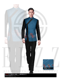 新款湖藍(lán)色男款中餐服務(wù)員制服設(shè)計圖1338