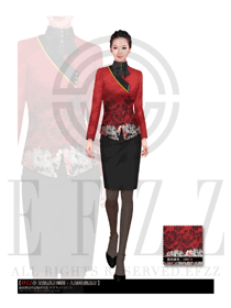 新款酒紅色女款酒店大堂經理制服設計圖930