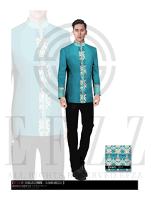 青綠色男款中餐服務(wù)員制服設(shè)計圖1336