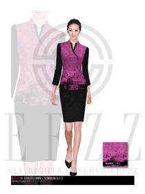 新款紫紅色女款中餐服務(wù)員制服設(shè)計圖1454