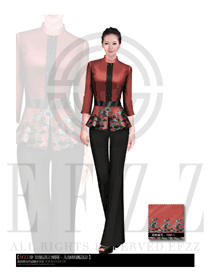 暗紅色女款中餐服務(wù)員制服設(shè)計圖1403