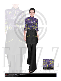 新款紫色女款中餐服務員制服設計圖1506