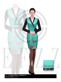 青綠色水療會所大堂總臺收銀接待制服設計圖298