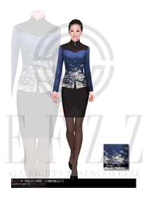 藏藍色女款中餐服務員制服設計圖1717