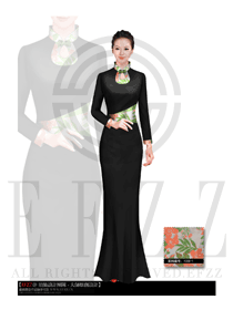 新款黑色旗袍款酒店中餐迎賓制服設(shè)計(jì)圖645