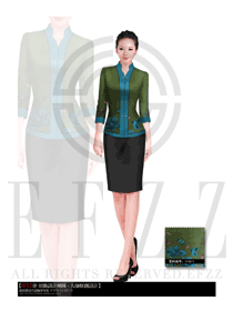 新款墨綠色女款中餐服務員制服設計圖1644