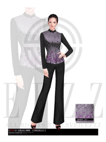 時尚淺紫色長袖女款中餐服務員制服設計圖1681