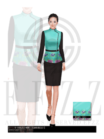 原創制服設計青綠色女款酒店大堂服裝款式圖870