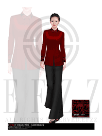 新款酒紅色女款酒店大堂經理制服設計圖894
