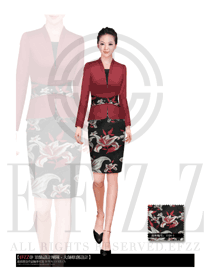 原創制服設計玫紅色女款酒店大堂服裝款式圖920
