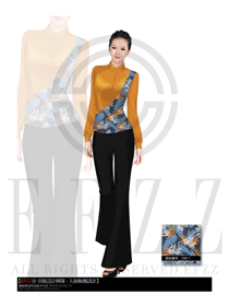 新款橙色長袖女款西餐服務員制服設計圖1136